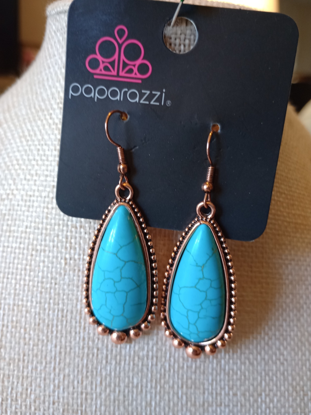 paparazzi Turquoise Teardrop Earrings with Copper Accents